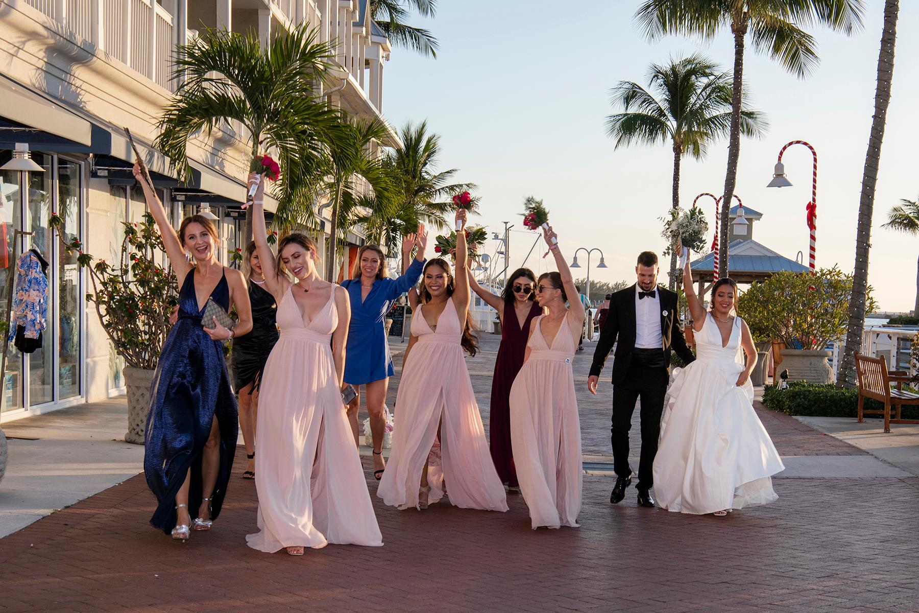 Bridal Party Dancing down the docks in Key West